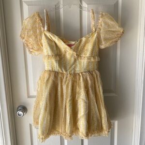 Sugar Thrillz Puff Sleeve Mini Corset Back Dress Size S Yellow